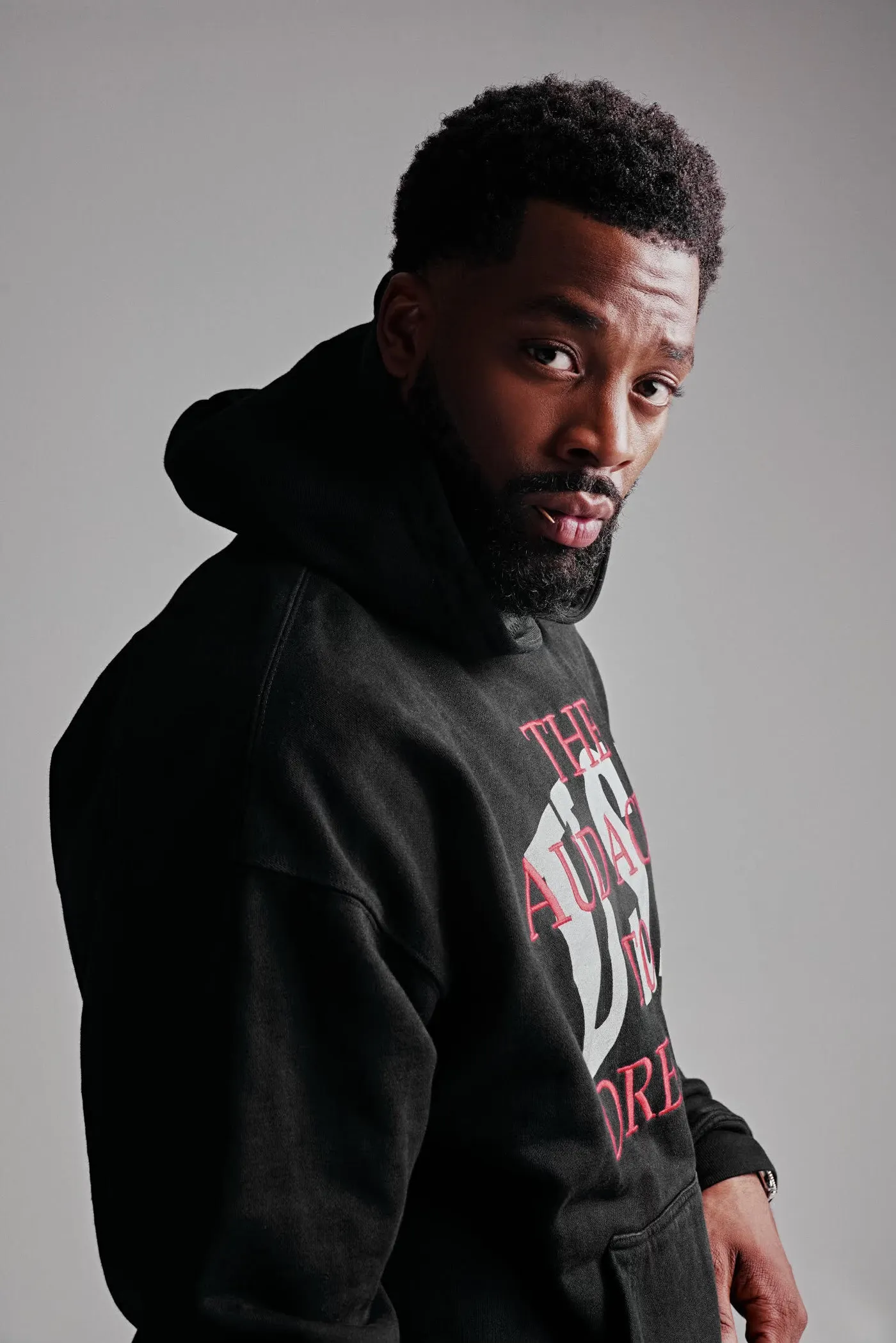 Black hoodie with red embroidery